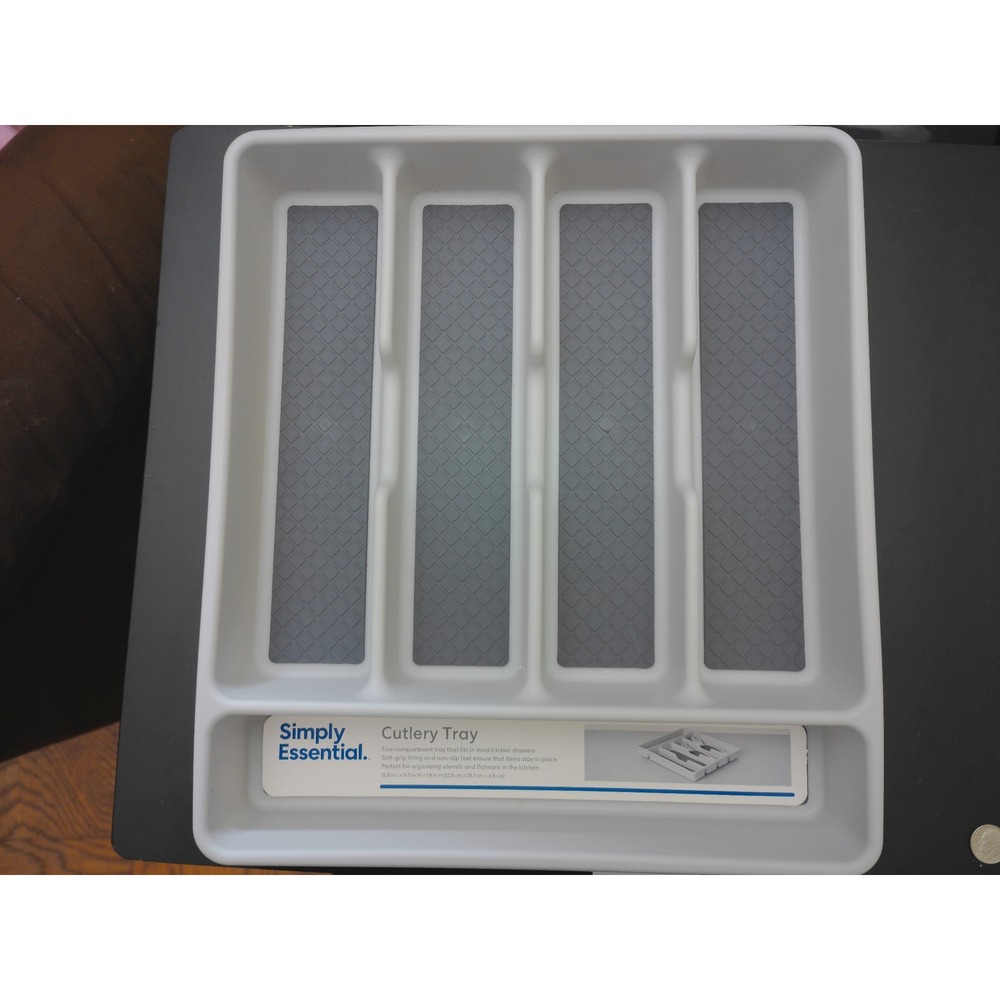 Simply Essential Cutlery Tray Kitchen OS Gray 5-Compartment Drawer Organizer NWT